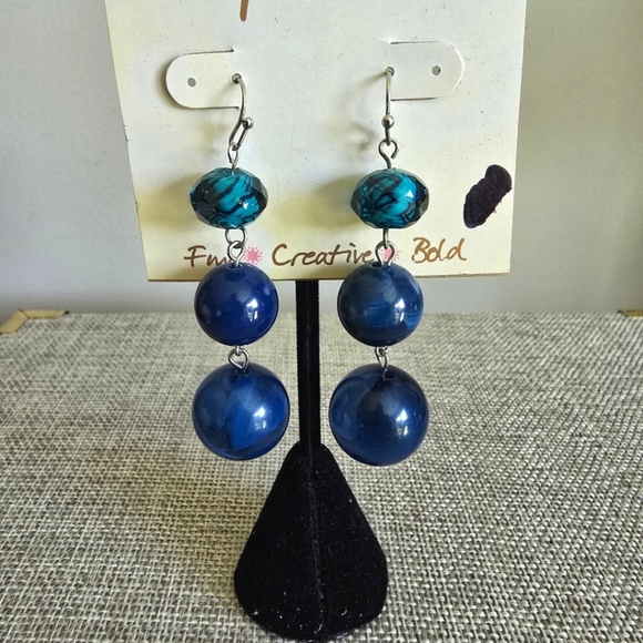 Erica Lyons Blue Beaded Round Tier Earrings - Picture 4 of 6